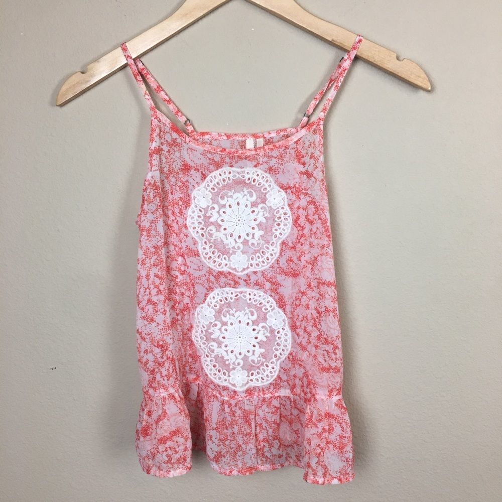 Sheer Coral and White Peplum Tank Top Size XS